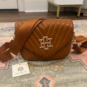 Elegant Brown Quilted Crossbody Bag with Silver Hardware